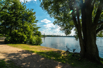 Sunny Summer Day by the Alster River in Hamburg, Germany