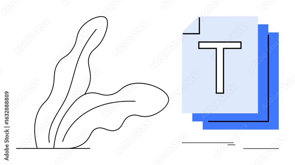 Aufkleber simple abstract plant lines next to layered document style with bold typography. ideal for creativit