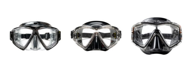 Set of Three Dive Masks Isolated on Transparent Background