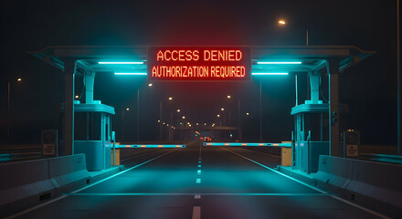 Access Denied Message Displayed At A Futuristic Toll Booth During Night Time