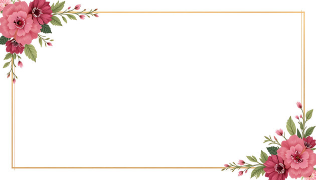 Elegant Rectangular Gold Frame with Pink Peony Flowers.
