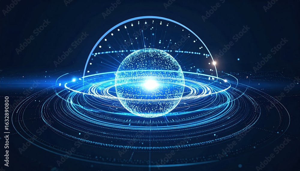 Poster futuristic digital globe with glowing light s and data points representing advanced technology and g