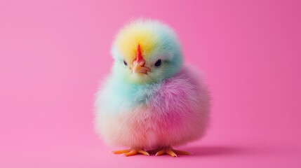 A Colorful Chick Standing In Front Of A Pink Background