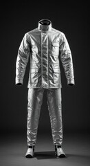 Silver suit on mannequin