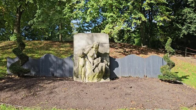 Valenciennes, France - 16 October 2024 -  view of Cain Jaloux ( Jealous Cain ) by Paul Theunissen , at Jardin de la Rhonelle in Valenciennes, France 