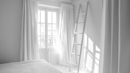 Obraz premium A bright interior space containing a ladder and a window
