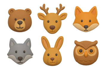 Obraz premium Cute animal faces emoji collection in playful 3d cartoon style for kids