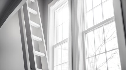 Obraz premium White wooden ladder leaning against a wall near a window