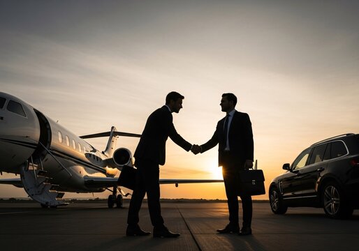 Business deal private jet handshake partnership success agreement concept image
