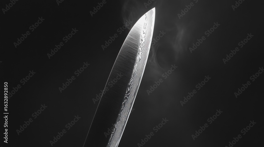 Aufkleber close up image of a shiny blade with patterned surface