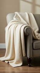 Cream throw on armchair