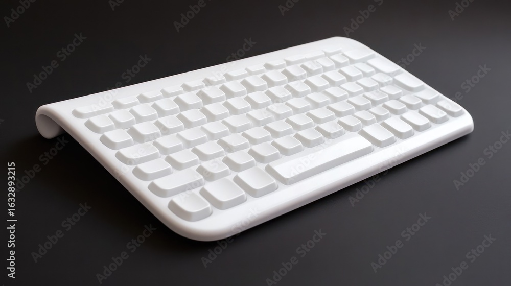 Aufkleber a white computer keyboard resting on a black surface neatly