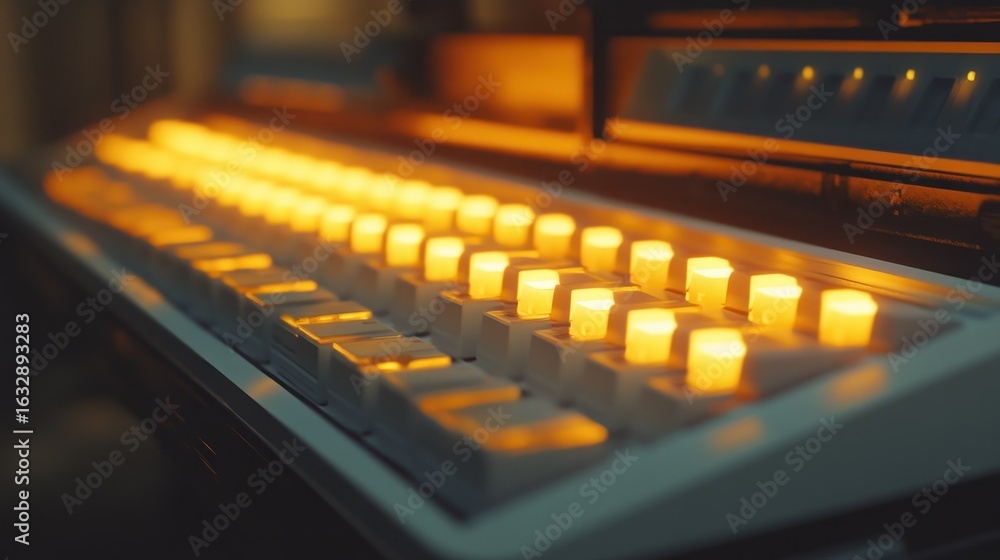 Poster close up view of illuminated electronic control panel buttons