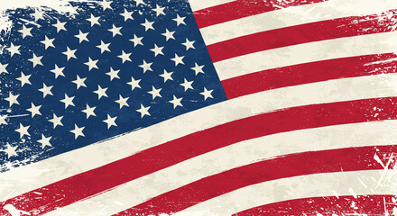 Obraz premium Distressed American flag illustration with grunge texture, depicting patriotic pride and heritage. Ideal for backgrounds, national holiday designs like July 4th, political campaigns, and historical