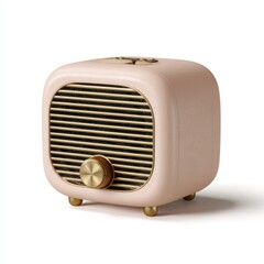 Fototapeta premium Retro pink portable speaker with vintage design and gold accents