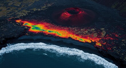 Volcanic shore aerial view