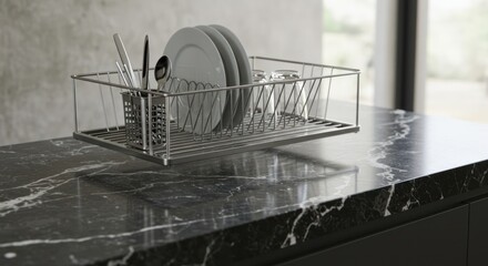 Kitchen countertop with dish drainer