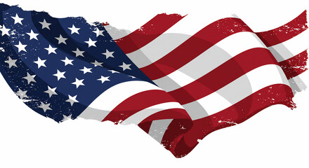 Obraz premium Distressed American flag waving with grunge texture on white background, perfect for patriotic concepts, national holidays, and design elements celebrating freedom and independence