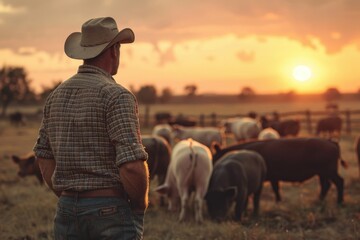 Premium Quality Picture of Farmer Cattleman Taking Care of Pigs