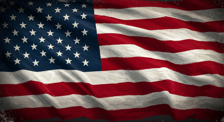 Obraz premium Distressed USA flag waving, featuring a vintage, artistic painted texture with visible brushstrokes and rippling effect. Ideal for patriotic, national, historical, or celebratory designs and concepts
