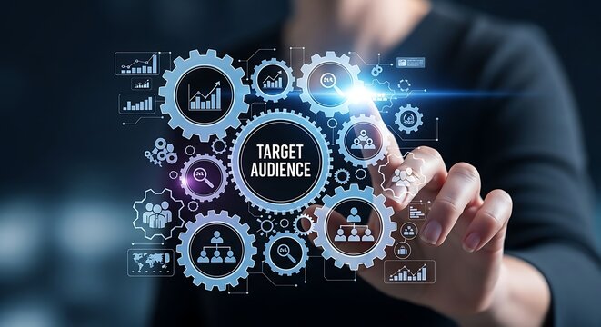 Hand interacting with target audience interface representing business growth