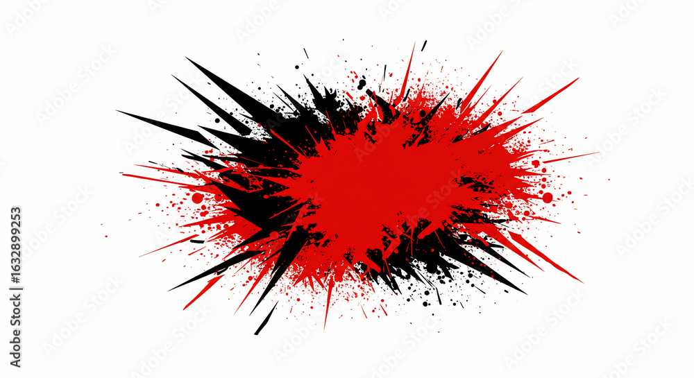 Aufkleber dynamic abstract red and black paint explosion with sharp grunge splatters on a clean white backgrou