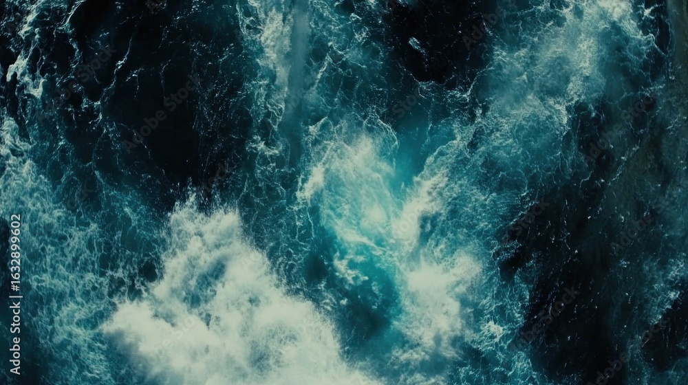Aufkleber powerful waves crashing in the deep ocean.