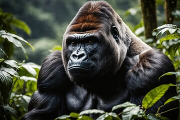 Obraz premium Gorilla in Mountainous Jungle Terrain