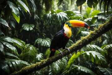 Naklejka premium Toucan in Lush Jungle Canopy
