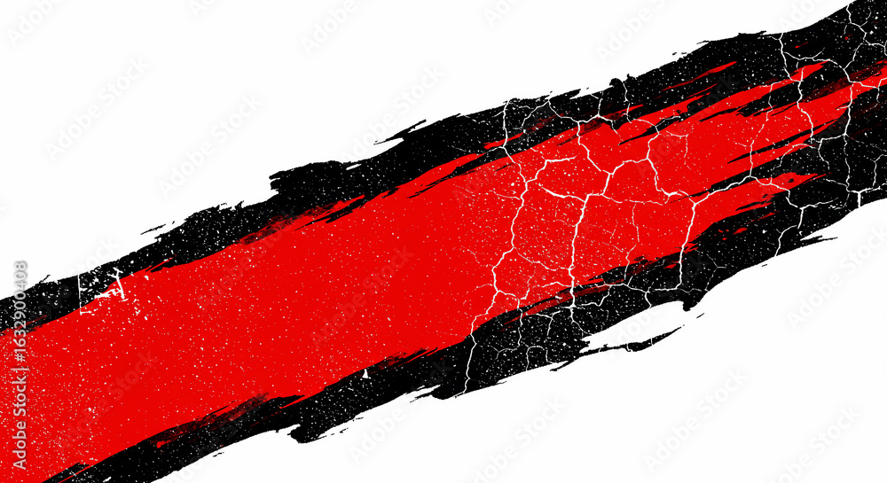 Poster dynamic red and black abstract paint stroke background with distressed grunge texture on white. a bo