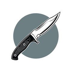 Obraz premium Sharp Utility Knife with Textured Handle and Circular Emblem in Black and White Style