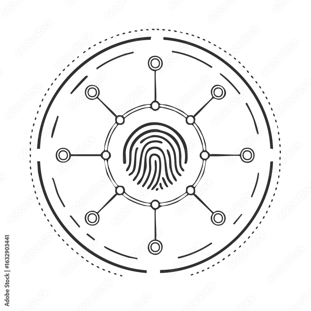 Poster secure biometric fingerprint identification system and data protection network technology illustrati