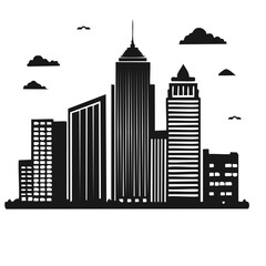 Obraz premium Modern Skyline Silhouette with Tall Buildings and Clouds in Black and White Design