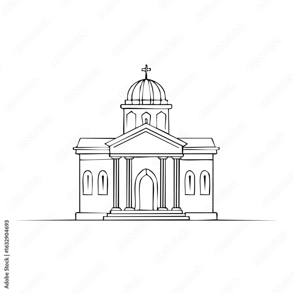 Poster classic architectural building with a dome and columns in a minimalist line drawing style