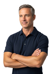 Obraz premium Studio Portrait of Middle-Aged Man with Arms Crossed on White Background 