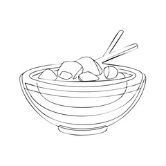 Minimalist Line Art Bowl of Food with Chopsticks