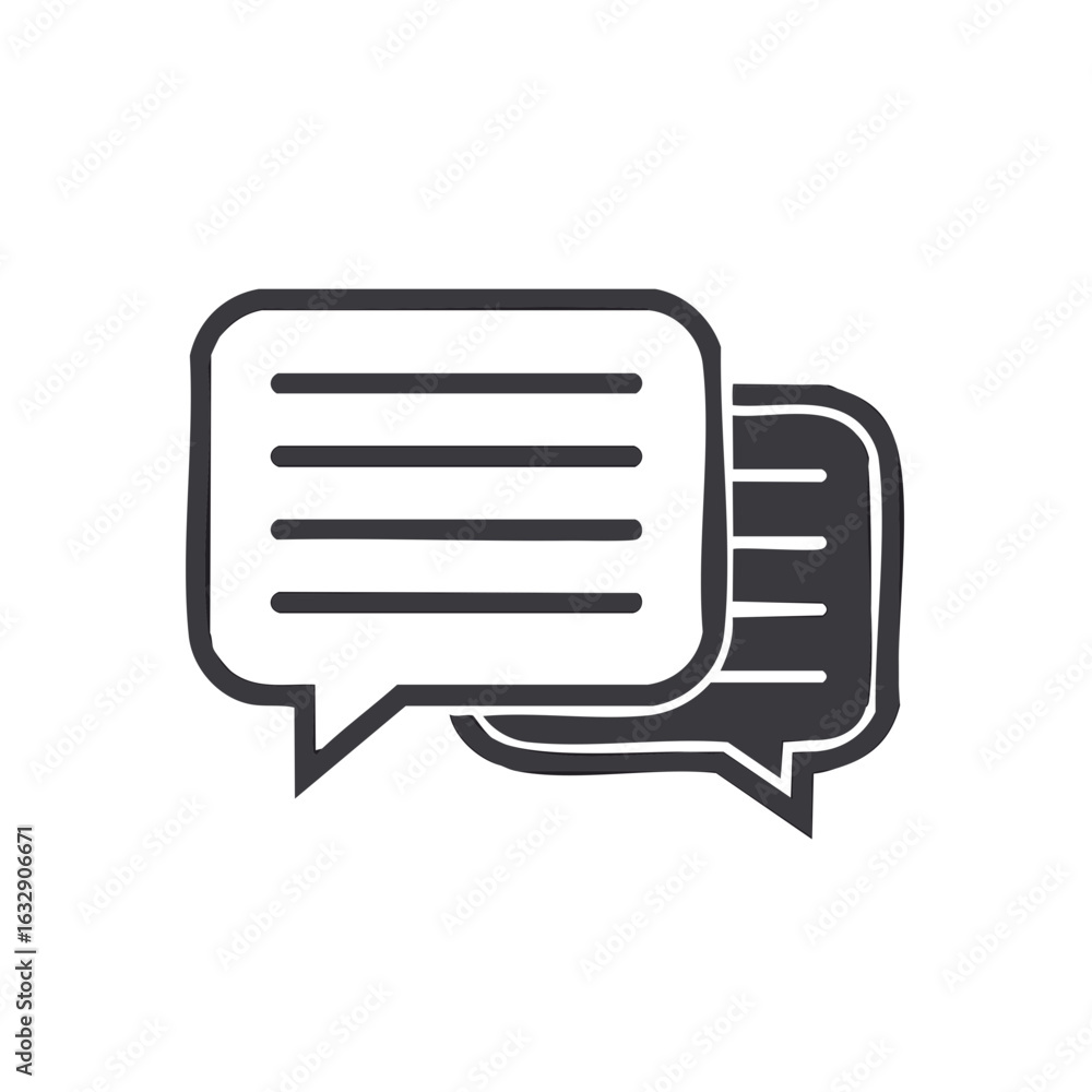 Poster monochrome overlapping speech bubbles icon representing online chat and digital communication