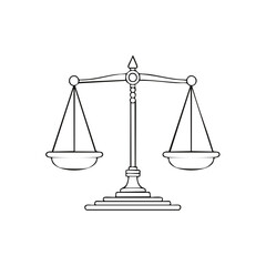 Black and white outline of a scale representing justice and law