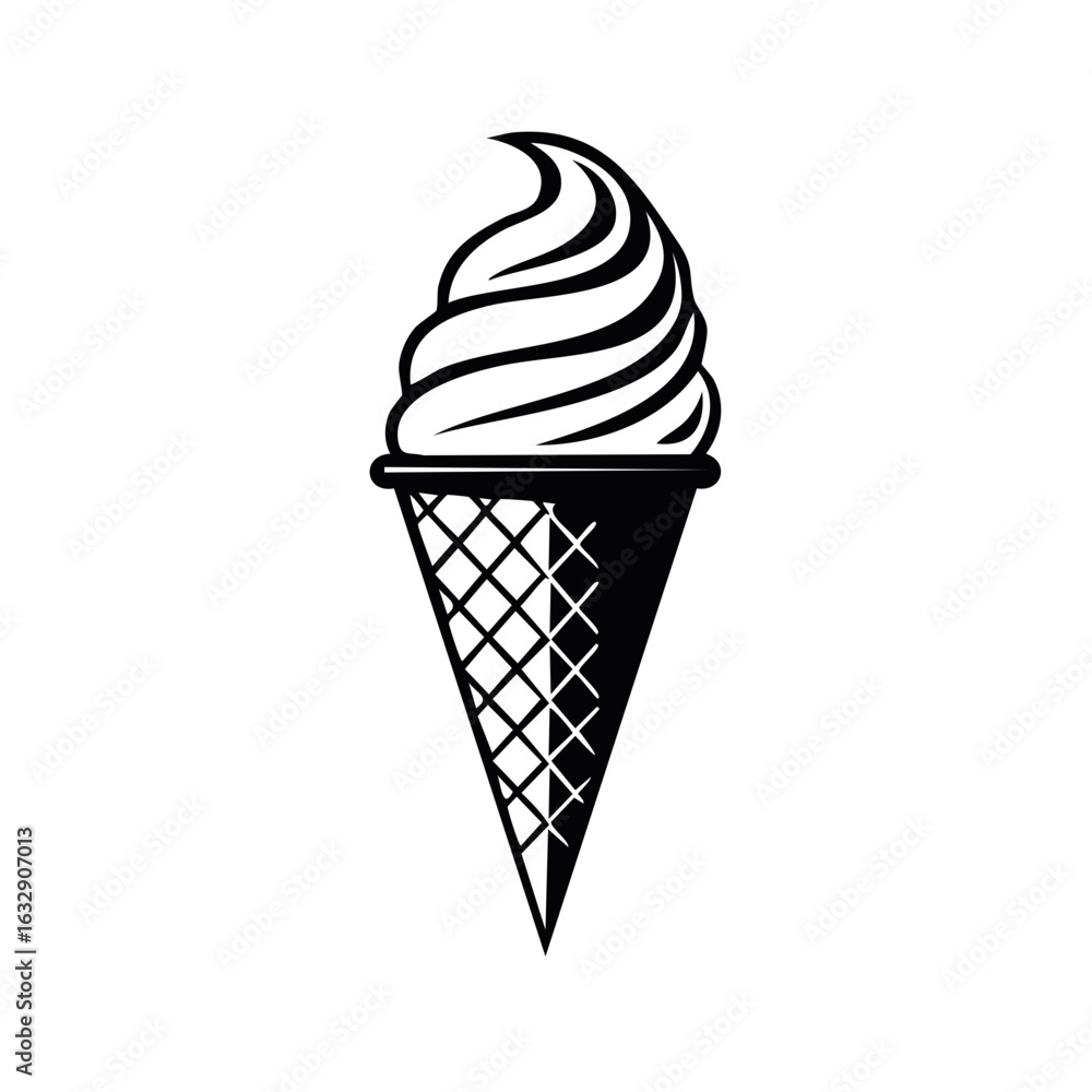 Poster stylized ice cream cone graphic vector design featuring swirls and a waffle cone pattern in black an