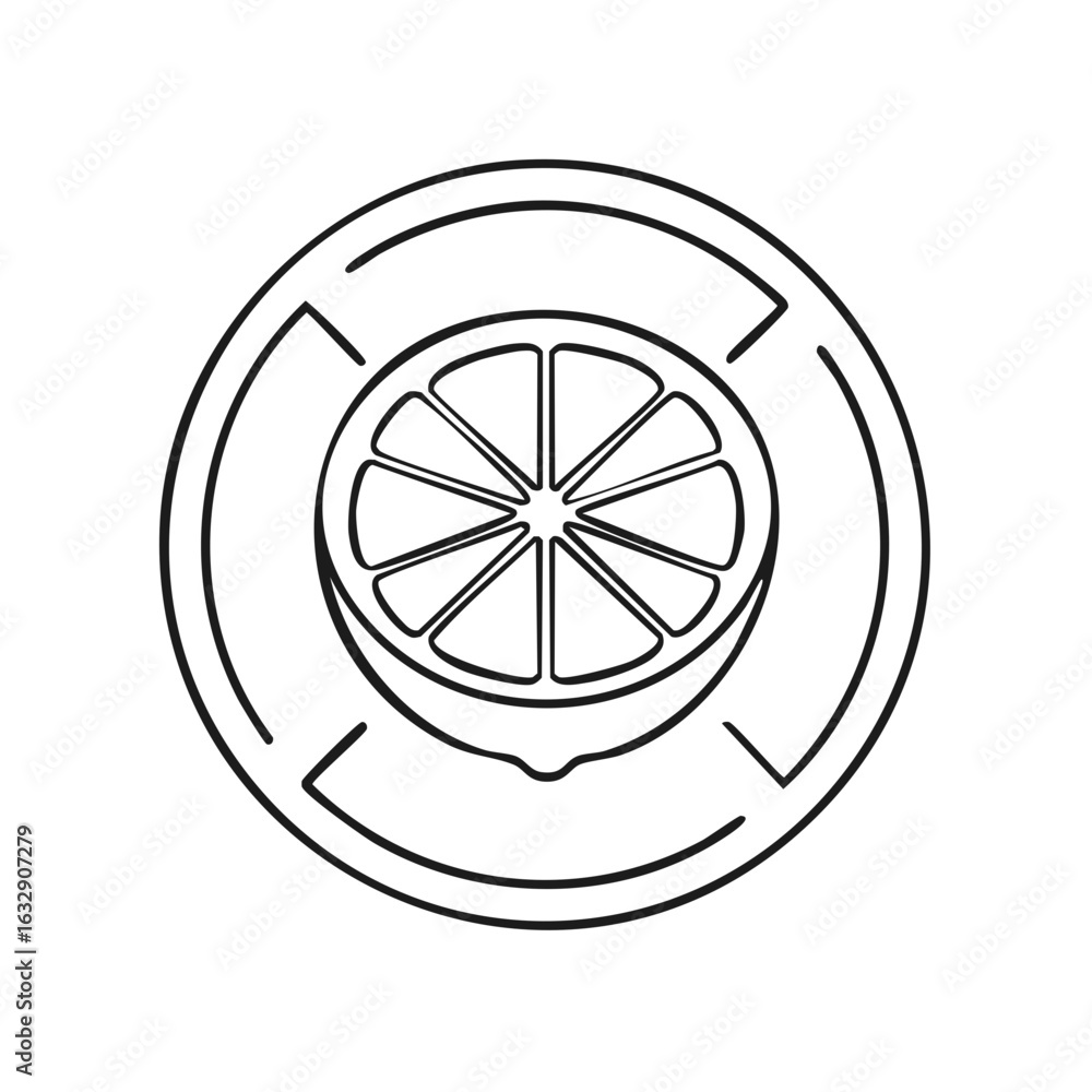 Aufkleber simple linear black icon of lemon slice with dripping juice design