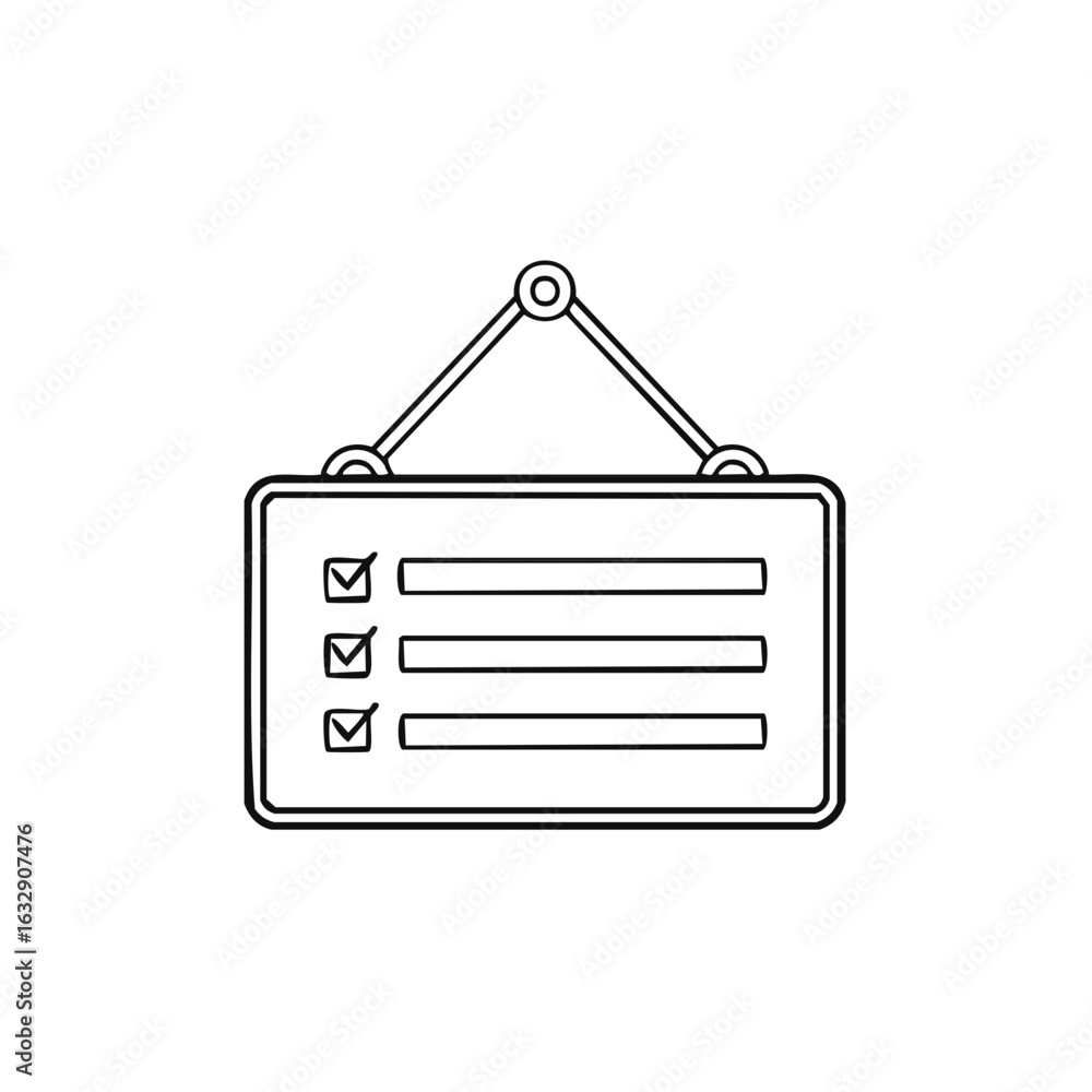Poster simple line art checklist with three checked boxes and empty lines on a white background