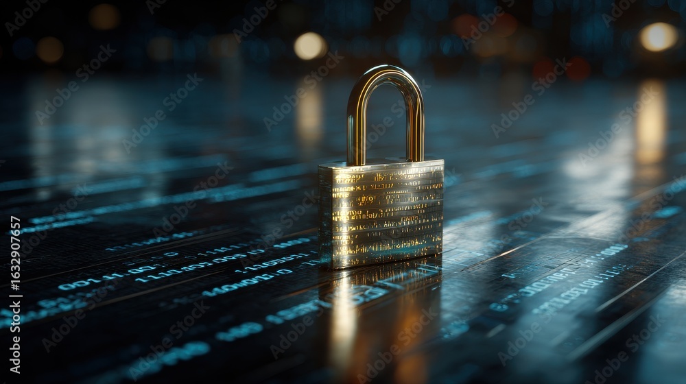 Poster an image representing the importance of cybersecurity in safeguarding digital information and preser