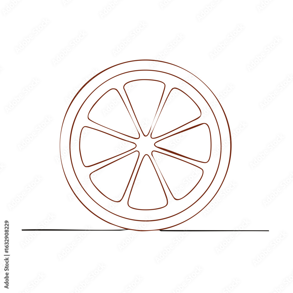 Poster line art drawing of a citrus fruit slice with segments showcasing simple and clean graphic design