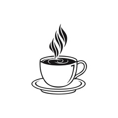 Obraz premium Steaming Hot Coffee Cup Served on a Saucer Black and White Vector Art Illustration Design