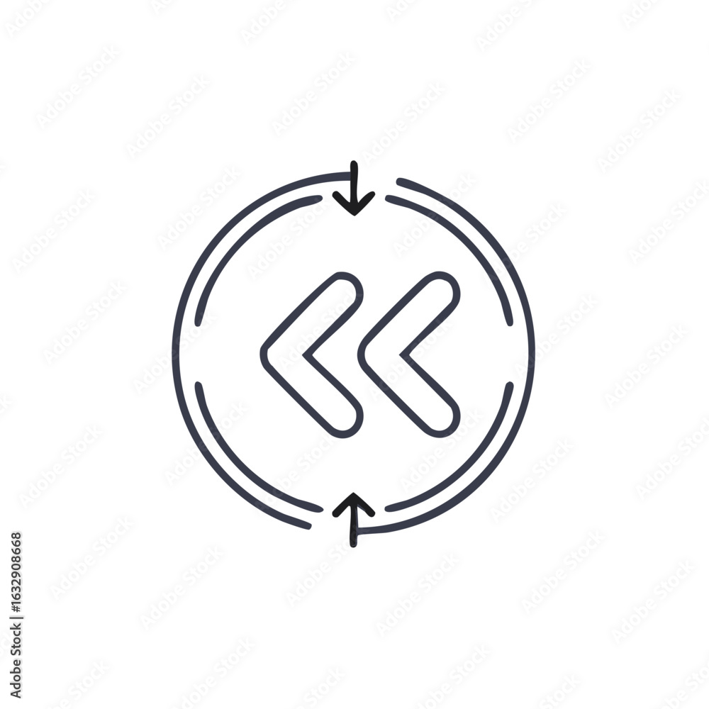 Poster circular repeat rewind button icon with two left arrows and circular arrows indicating refresh or lo