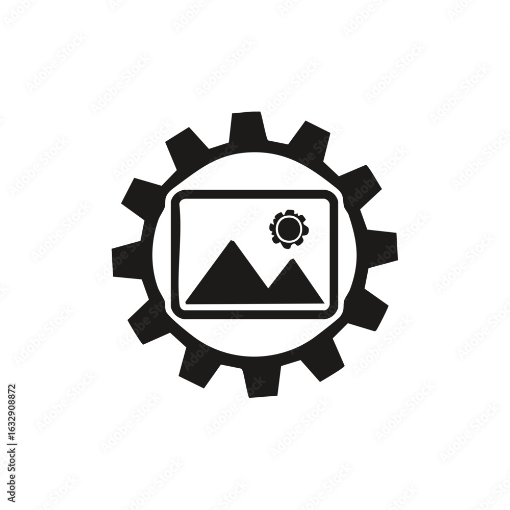 Aufkleber cogwheel with image icon representing digital photo settings and optimization