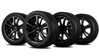 Fototapeta premium Four black alloy wheels with tires