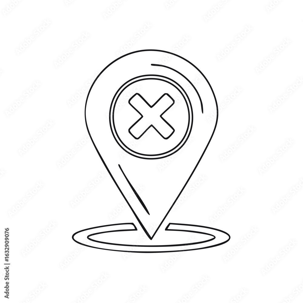 Aufkleber location marker with a cross symbol inside a circle representing error or invalid destination