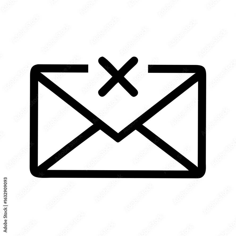 Poster black outline of an envelope with a cross mark above it indicating deletion or cancellation of messa