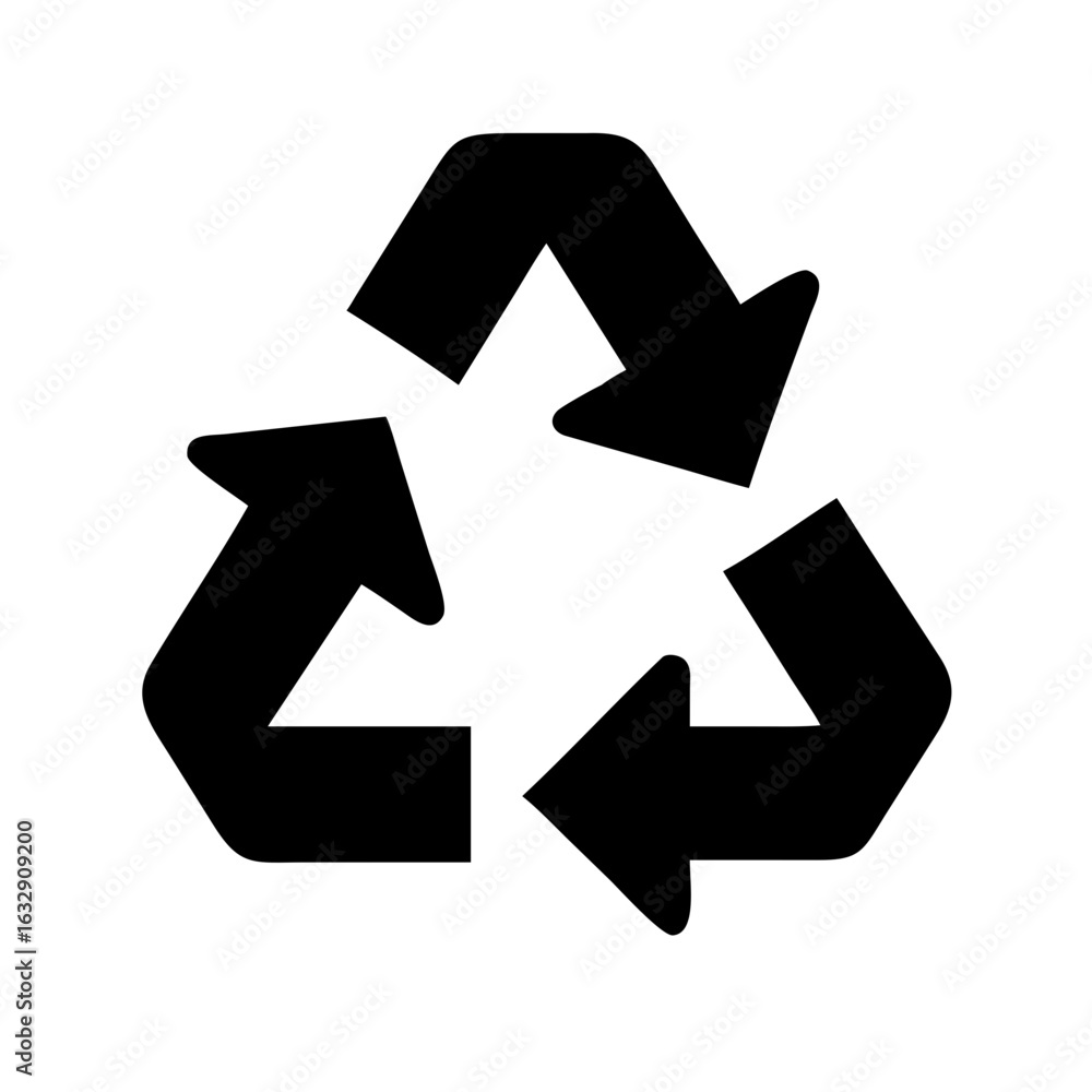 Poster illustration of a recycling symbol with three arrows forming a triangular loop on a white background